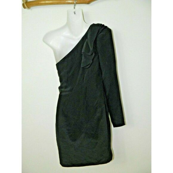 Robert‎ Rodriguez Dress Size 0 Black Silk One Sleeve Ruffle Detail Size 0 - Picture 2 of 10